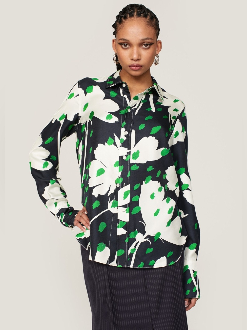 MONSE Black & White Floral Button-Down Shirt